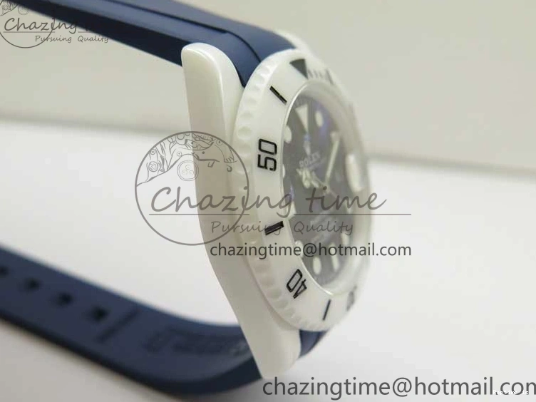0104 Submariner 40mm White Ceramic 5GF Best Edition Dark Blue Dial on Blue Rubber Strap SA DailyWear 2486